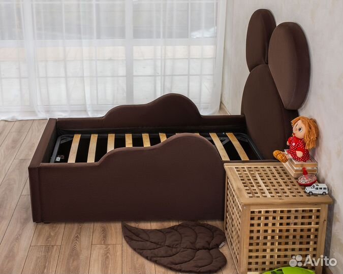 Кровать детская 80х160 мягкая Микки шоколад