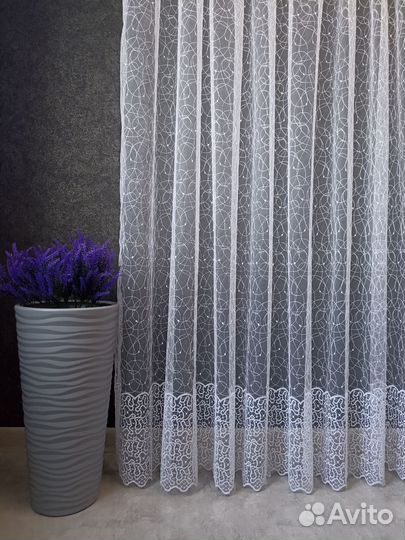 Тюль новый, паутинка с вышивкой готовый