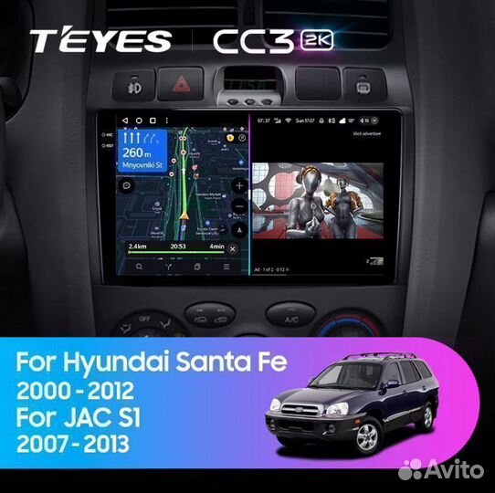 Магнитола Teyes CC3 2K 4/32 Hyundai Santa Fe SM