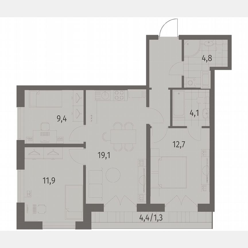 3-к. квартира, 70,2 м², 12/12 эт.