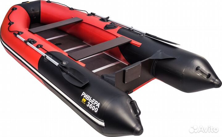 Надувная лодка пвх, Ривьера Компакт 3600 ск Комби, красный/черный 4603725300675