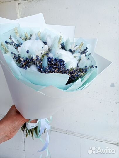 Букет из лаванды и хлопка