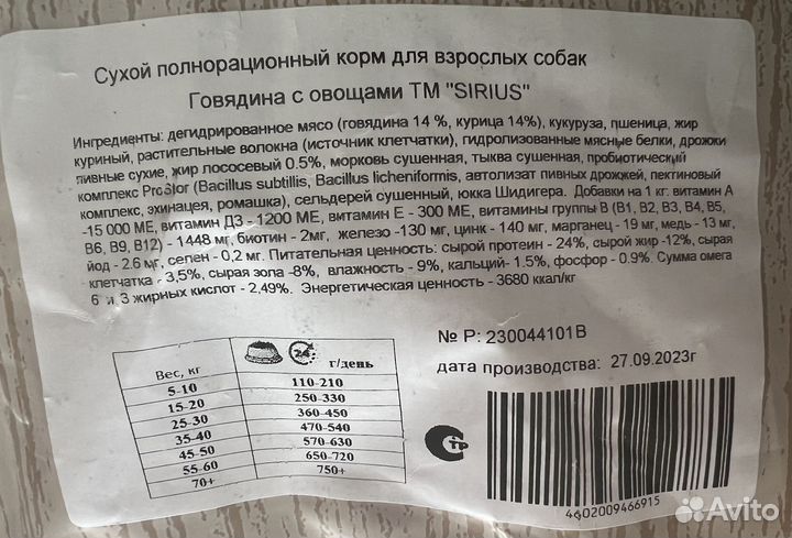 Корм для собак Sirius