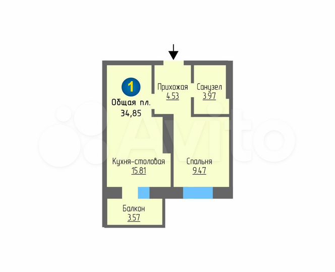1-к. квартира, 34,9 м², 5/10 эт.