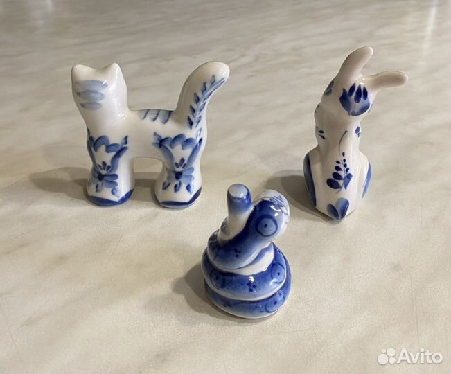 Фигурки Гжель СССР Кот Заяц Змея