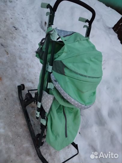 Детские санки коляска с колесами бу