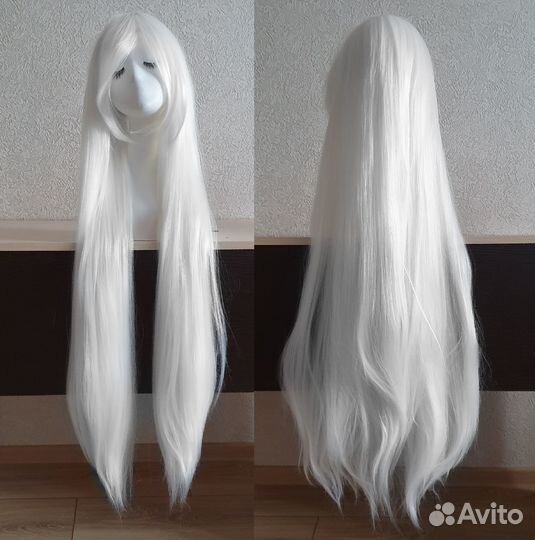 Черный, белый парик без челки, с челкой 100 см