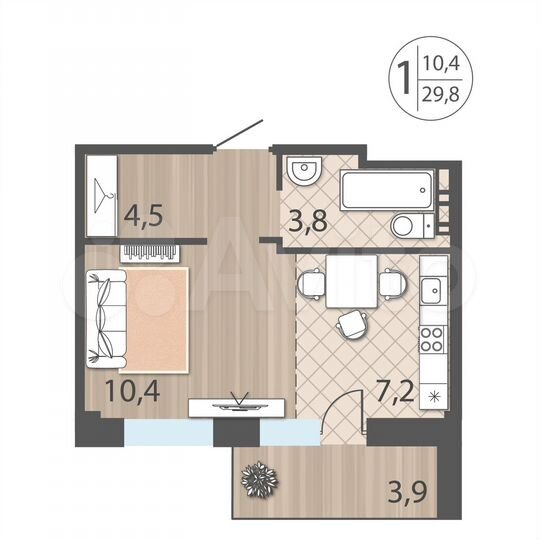 1-к. квартира, 29,8 м², 3/12 эт.