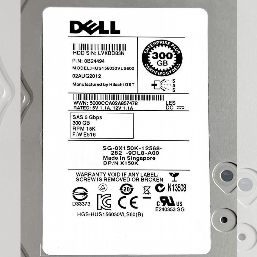 [0X150K] Жесткий Диск Dell 300gb Sas 3,5" Hdd 0x150k
