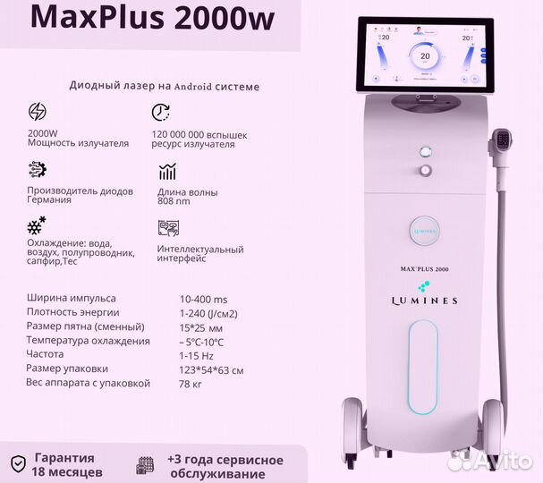 Диодный лазер для эпиляции люминес Max Plus 2000вт