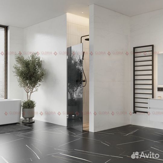 Стеклянная дверь в душевую серая