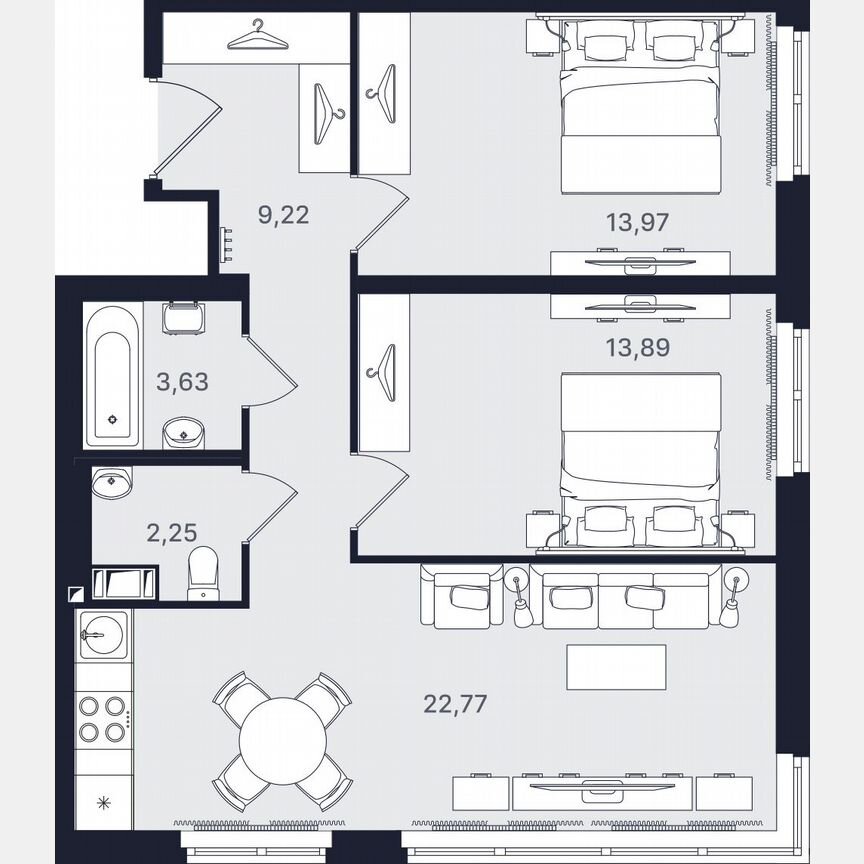 3-к. апартаменты, 65,7 м², 7/24 эт.
