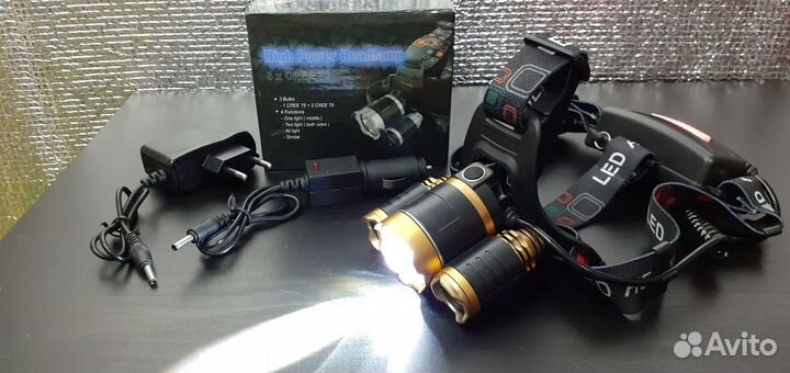 Налобный Тройной охотничий фонарь Cree T6 с Zooм