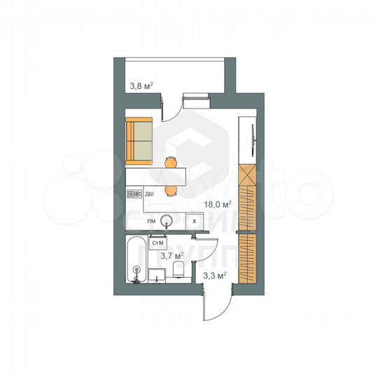 Квартира-студия, 26,9 м², 3/9 эт.