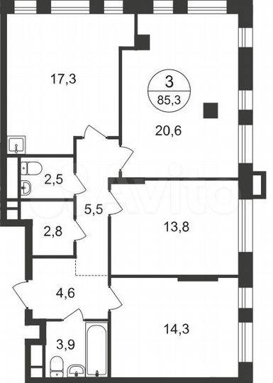 3-к. квартира, 85,3 м², 18/21 эт.