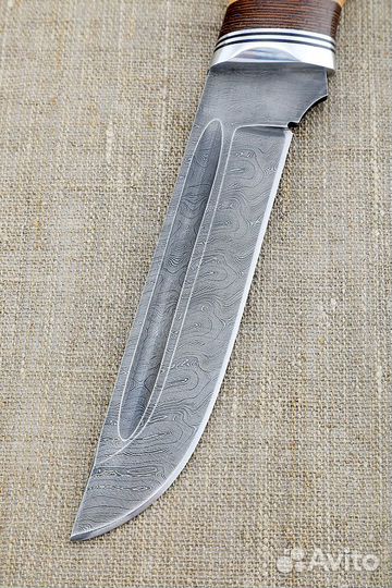 Охотничий нож ручной работы Боец дамаск береста