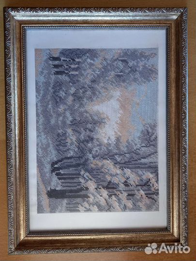 Картина-вышивка крестиком русский лес