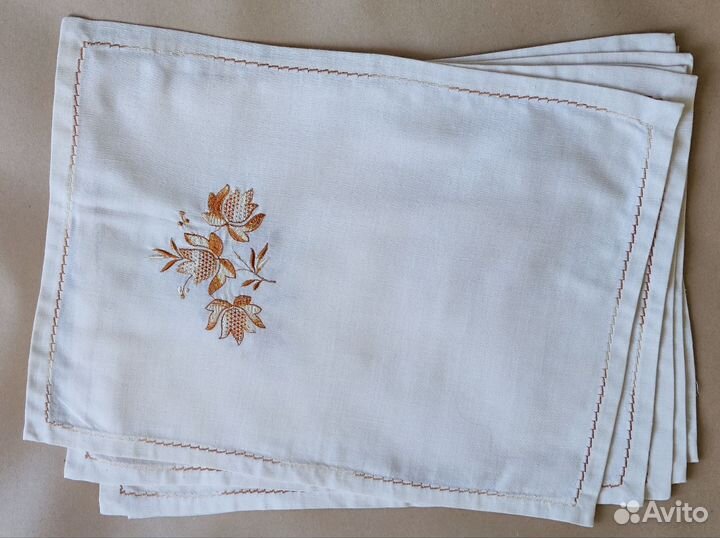 Салфетки с вышивкой винтаж, хлопок, лен