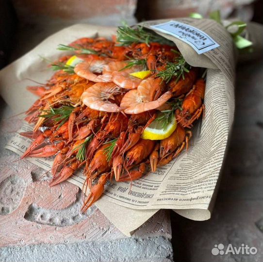 Букет из раков. С креветкой и зеленью. Доставка