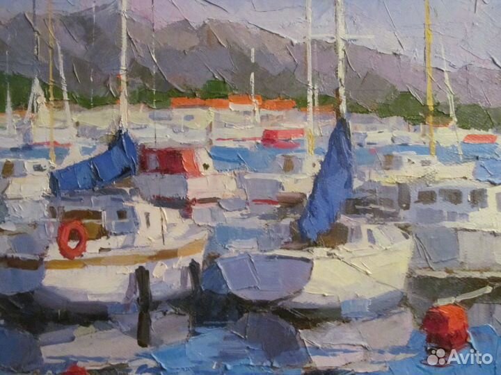 Яхты Живопись маслом Холст Подпись Оригинал