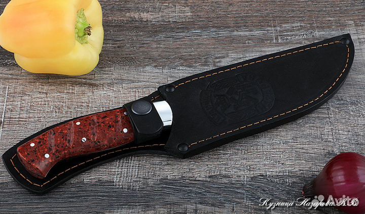 Кухонный нож № 8 сталь Х12мф рукоять акрил красный