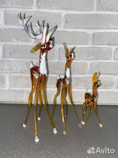 Статуэтка стеклянная семейство оленей Олень СССР