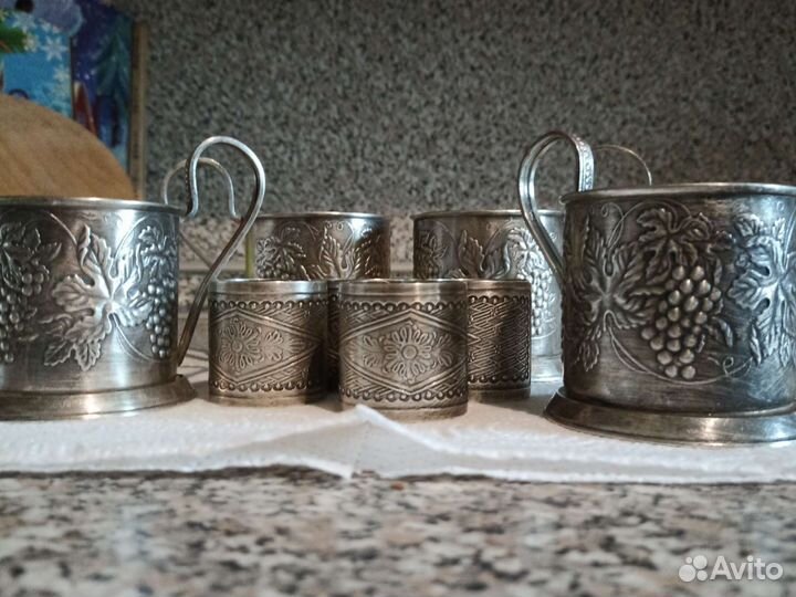 Подстаканники 4шт и 4кольца для салфеток