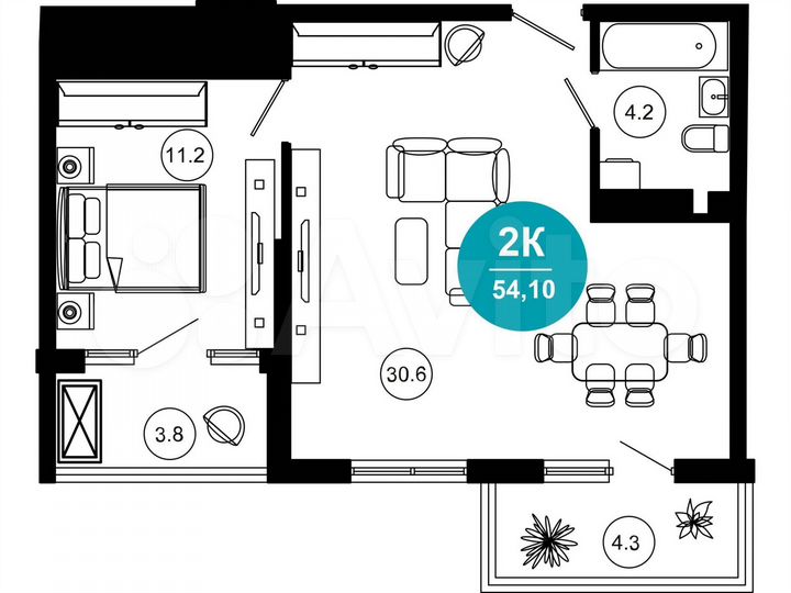 3-к. апартаменты, 49,9 м², 7/10 эт.