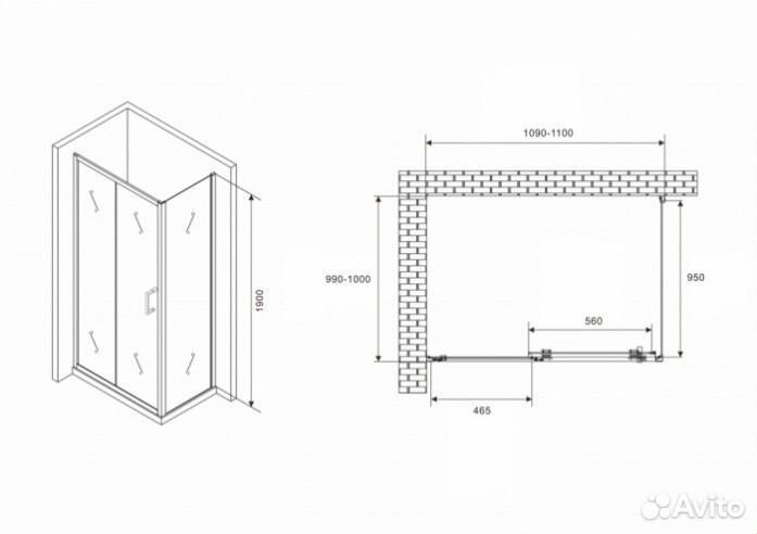 Душевой уголок Abber Schwarzer Diamant AG301105-S1005 110x100