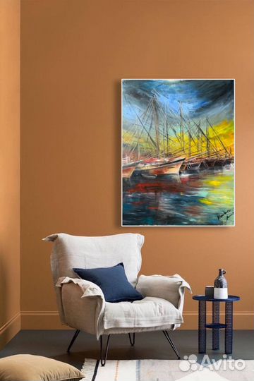 Картина пейзаж море корабли яхты