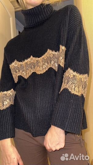 Свитер ASOS синий с кружевной аппликацией