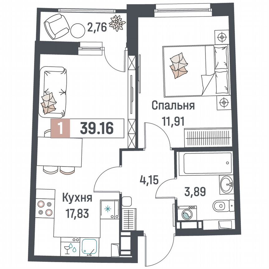 1-к. квартира, 39,2 м², 16/18 эт.