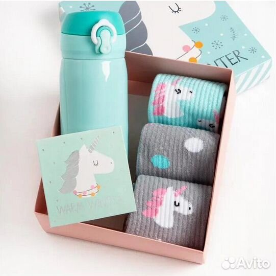 Подарочный набор термос и носки 3 пары р.36-39