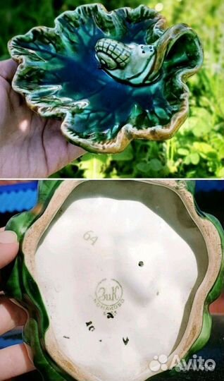 Винтажная пепельница Улитка на листе, 1950