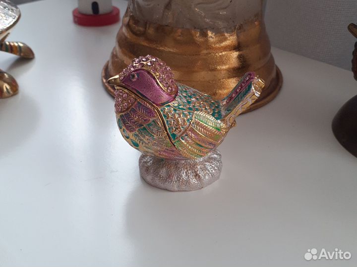 Птичка птица шкатулка статуэтка металл эмаль