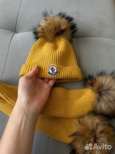 Шапка + шарф moncler натуральный мех детская