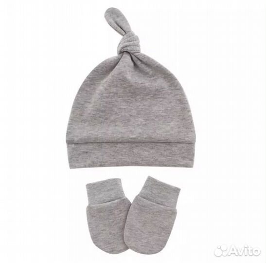 Шапочка для новорожденного + царапки 0-3мес