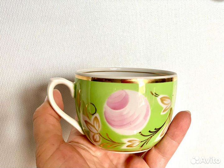 Чашки Дулево крытье яблоки золотая сетка