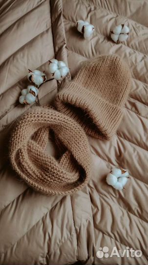 Вязаные шапки, снуды, варежки из пуха норки