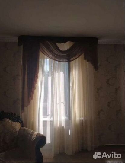 Ламбрекен 2шт.коричневая венецианка,бархат,итальян