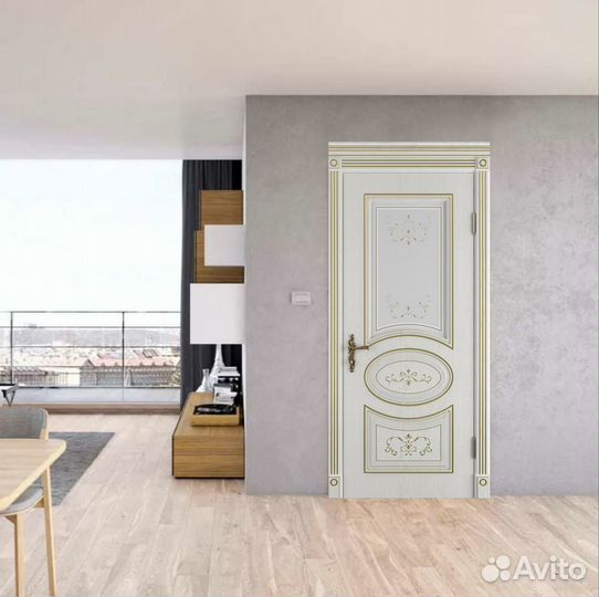 Дверь межкомнатная резная со стеклом Экошпон