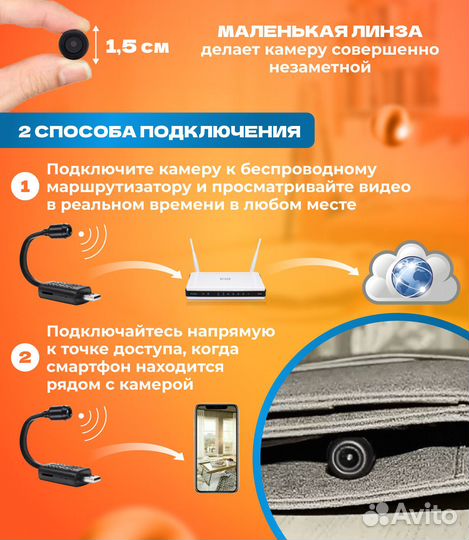 Мини камера видеонаблюдения беспроводная Wi-Fi