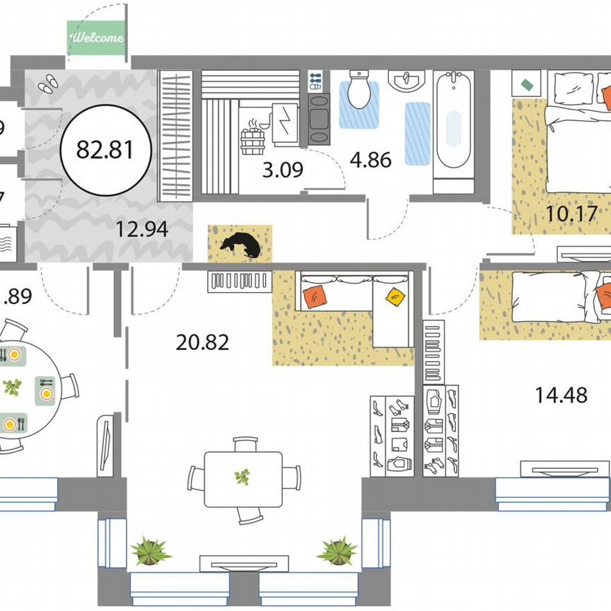 3-к. квартира, 82,8 м², 3/12 эт.