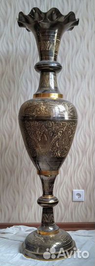 Ваза напольная большая из латуни с росписью