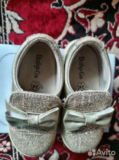 Туфли (полуботинки) 24 р-р, золотые с блестками