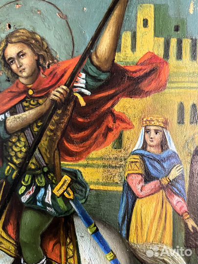 Старинная икона святой Георгий Победоносец конец 1