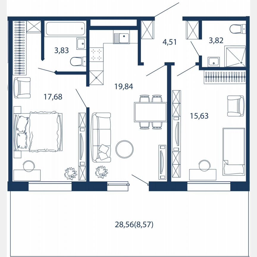 3-к. апартаменты, 73,9 м², 1/5 эт.