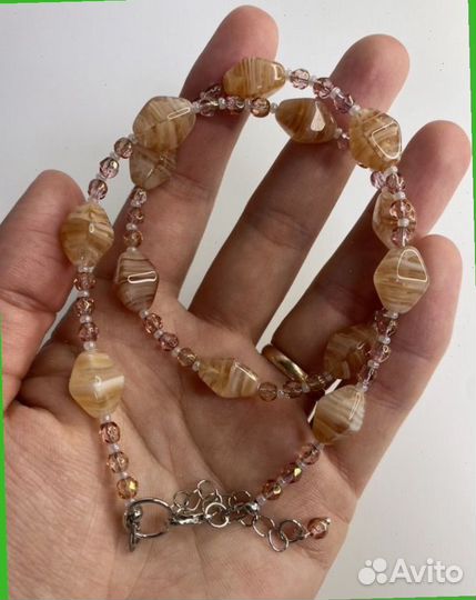 Розовые бусы чешское стекло 43 см