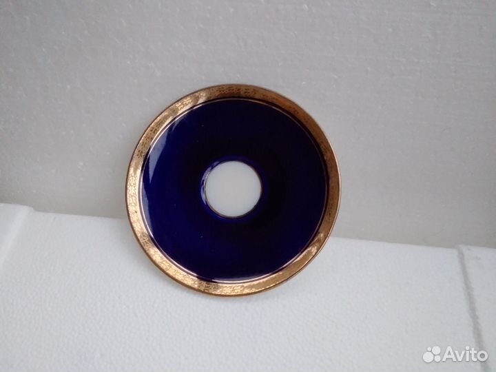 Блюдце фарфор кобальт с позолотой лфз винтаж
