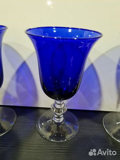 Фужеры синего цвета зд Гусь Хрустальный